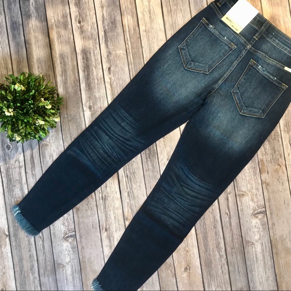 KANCAN KC8395D Blue Dark Wash Skinny Jeans Raw Hem - Picture 7 of 10